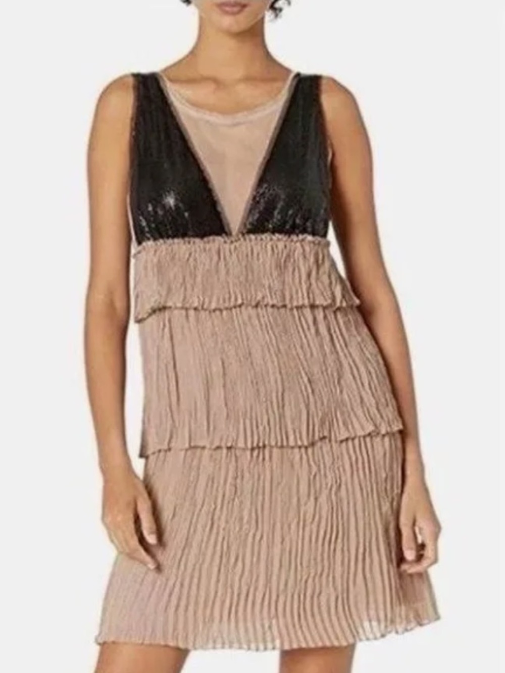 BCBGMAXAZRIA Averil Sequin Mesh Tiered Mini Dress